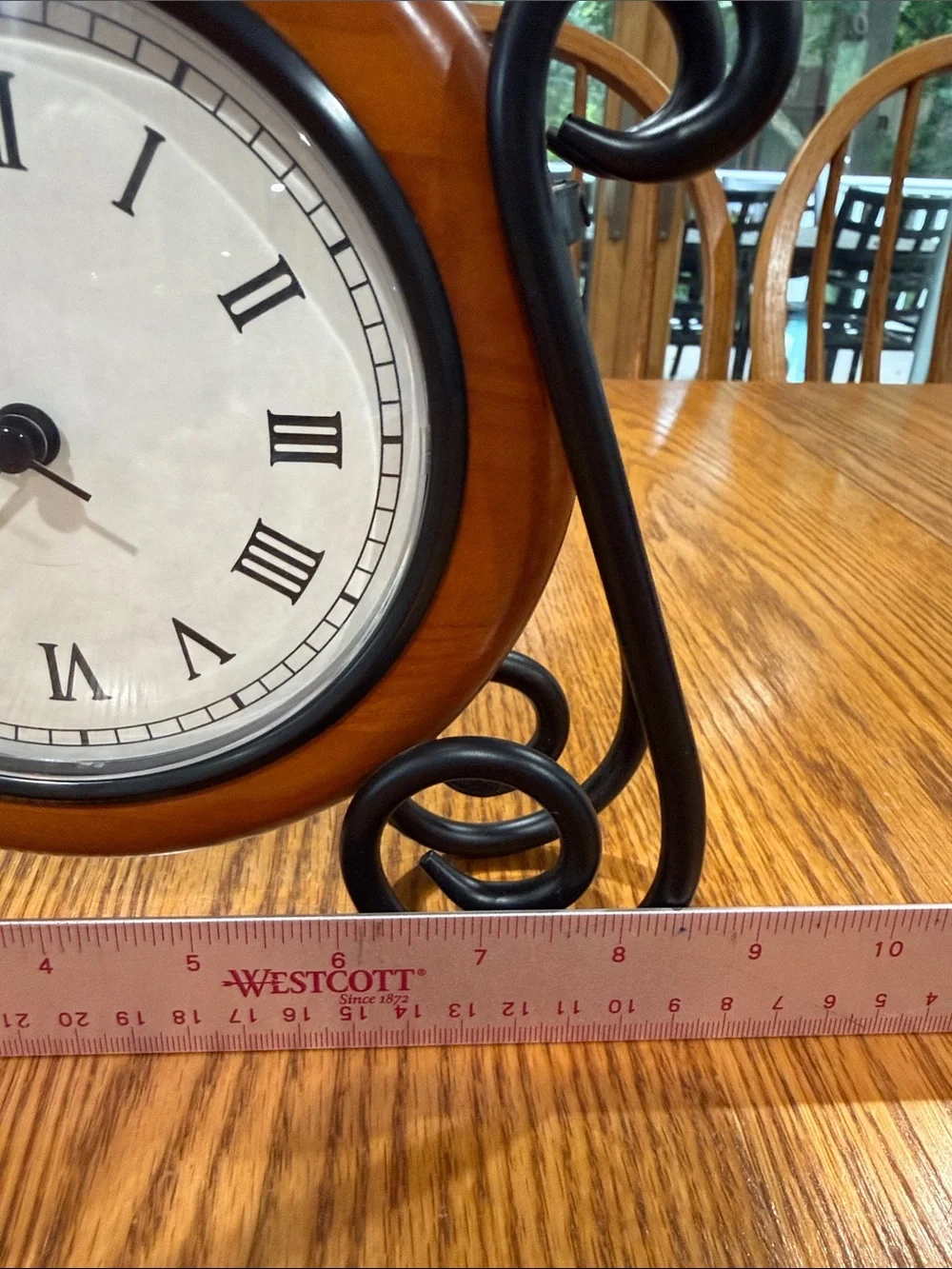 Classic Brown Wood & Black Metal Table Clock - Home Wall Decor